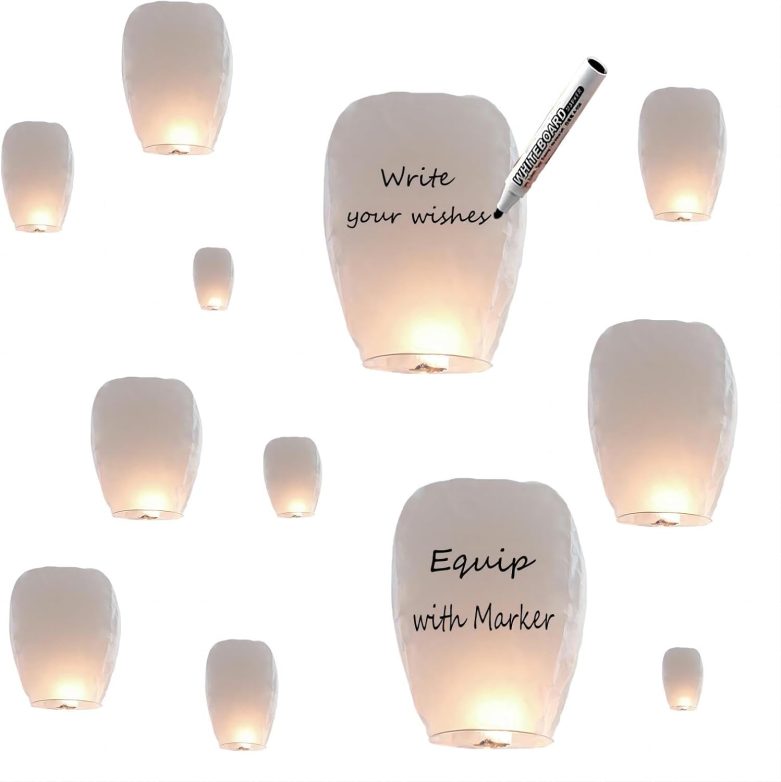 32 Pack White Lantern to Release, Each Package is Equipped with A Marker Pen, Chinese Lanterns Make Outdoor Activities More Fun, Paper Lanterns is A Must Have Prop for Party and Memorial.