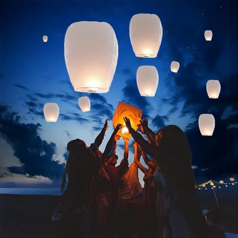 32 Pack White Lantern to Release, Each Package is Equipped with A Marker Pen, Chinese Lanterns Make Outdoor Activities More Fun, Paper Lanterns is A Must Have Prop for Party and Memorial. - Image 2